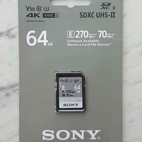 Sony SF-E64 UHS-II SDXC Memory Card 64GB Class10 U3 V30 4K XAVC S 新力索尼 正...