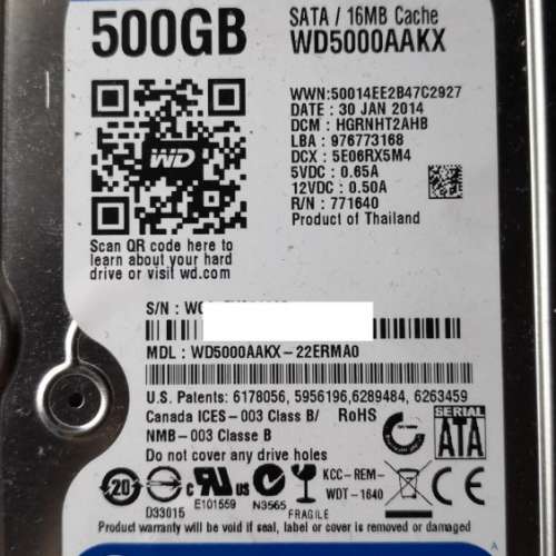 WD 3.5" 500GB 16MB 7200RPM SATA Harddisk Drive