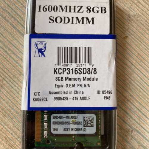 Kingston DDR3 1600MHz 8GB SODIMM Notebook RAM KCP316SD8/8