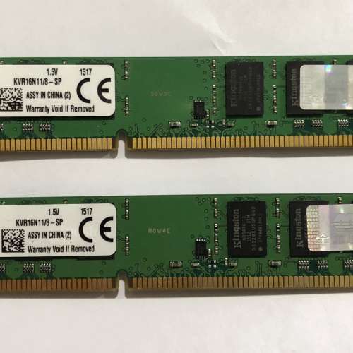 行貨 Kingston 8GB DDR3 1600 兩條共16GB (不散賣, 聯強永久保用)
