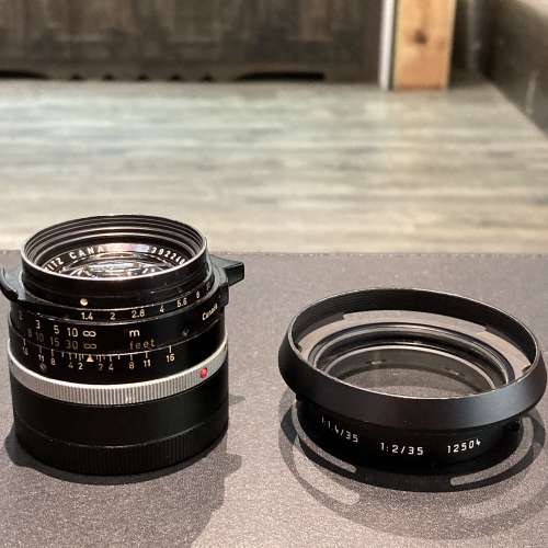 Leica Summilux 35mm f1.4 pre-a lens with hood and filter