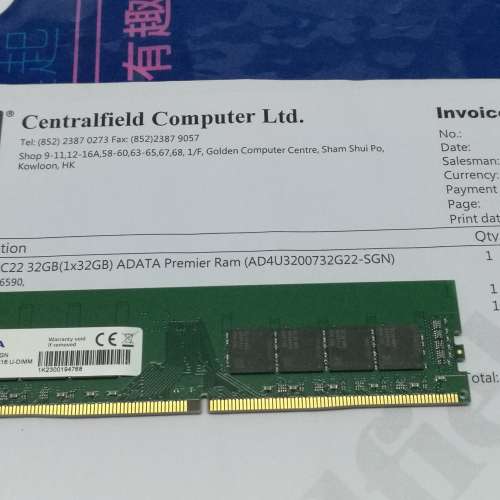 DDR4 Ram: D4-3200 32GB(1x32GB)