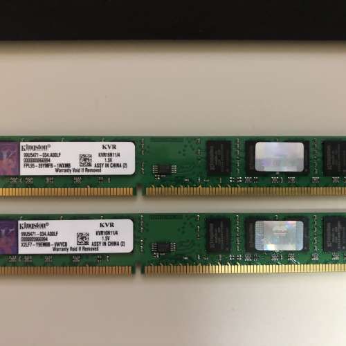 kingston DDR3 1600Mhz 4GB RAM kvr16n11/4 (2條) (己HOLD)