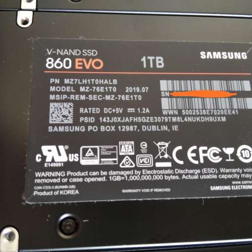 SAMSUNG 860 EVO 1T SSD (只用155小時)