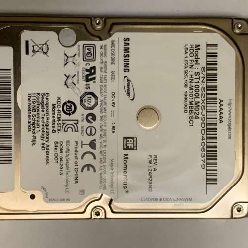 Samsung 2.5” 1TB HDD 硬碟機