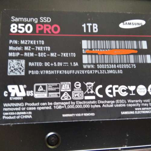 SAMSUNG 850 PRO 1T SSD (只用183小時)