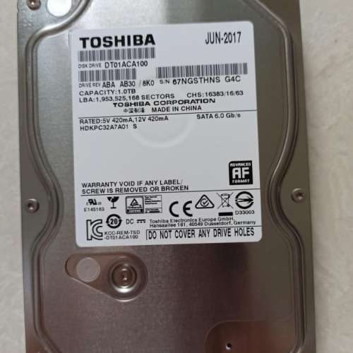 TOSHIBA DT01ACA100 SATA 1TB HD