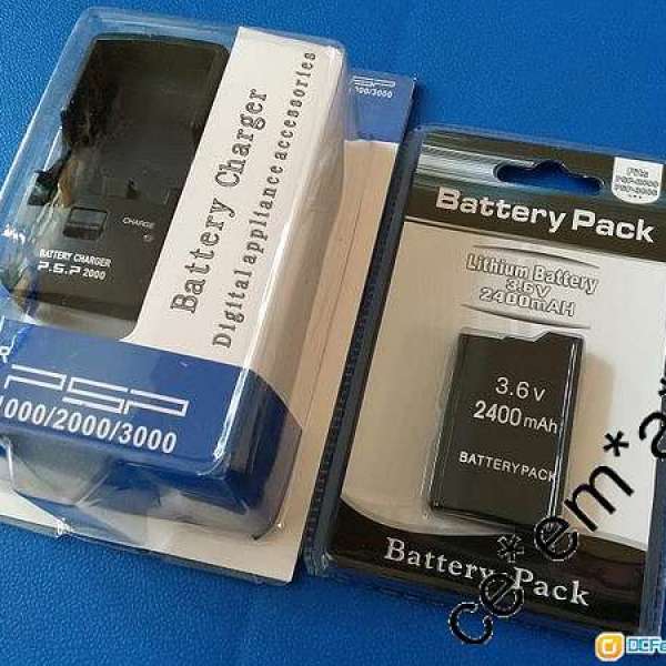全新 sony psp3000電池 + 電池充電器 psp2000 psp3000 psp2006 電池叉機 psp2000 火...