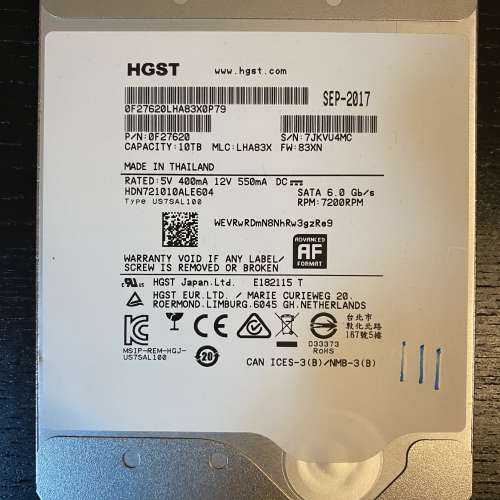 HGST 10TB hard disk