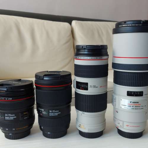 Canon EF mount  16-35 IS F4.0L, 24-70 IS F4.0L, 70-200 IS F4.0L, 300 IS F4.0L