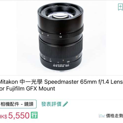 Mitakon 中一光學 Speedmaster 65mm f1.4 Fujifilm GFX Mount (gfx100 gfx50r gfx50s)