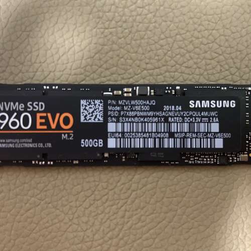 99%新淨少用 三星 Samsung 960 EVO 500GB NVMe M.2 SSD 固態硬盤 not  950 970 980