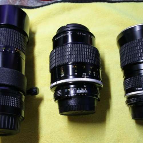 放各逾90%新NIKON Ai 200mm及105mm微距鏡兩支及一支25-50mmf4鏡=$1300(平個支)