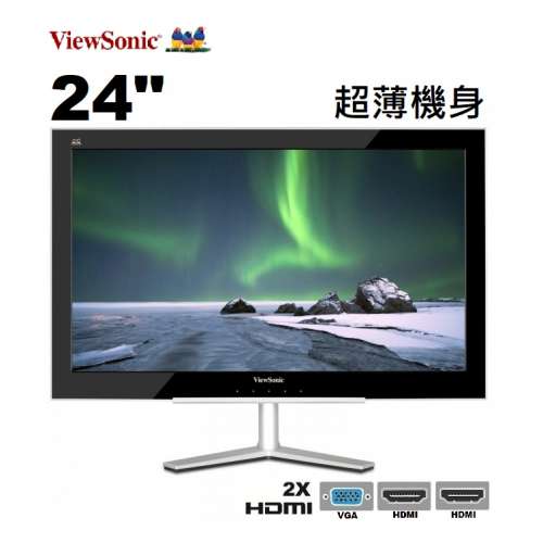 24吋 ViewSonic VX2460 LED mon 超薄機身 兩個HDMI輸入 顯示器 monitor 螢幕