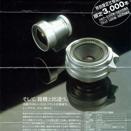 限量生產2000支Collectible Item :  Rare Ricoh GR Lens 28mm F2.8 L39 LTM for Leica