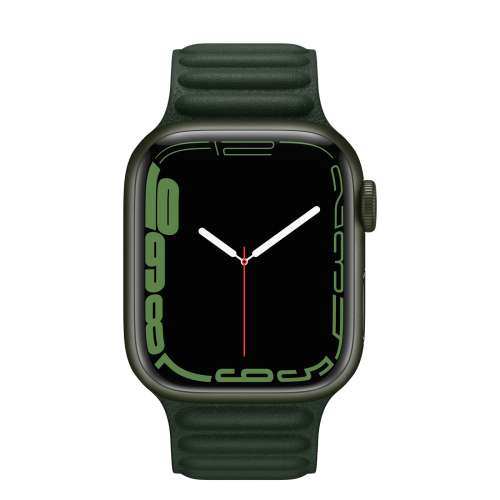 Apple Watch series 7 41mm 綠色鋁金屬錶殼 皮革手帶 gps