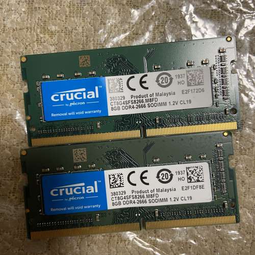 2條接近全新 拆機Micron crucial DDR4 2666mhz 8gb sodimm laptop notebook ram 筆...