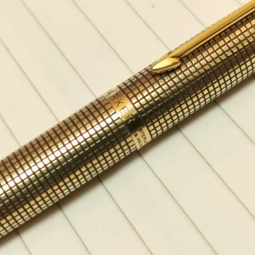 派克75 第一代 平頂 14K包金銀格 墨水筆