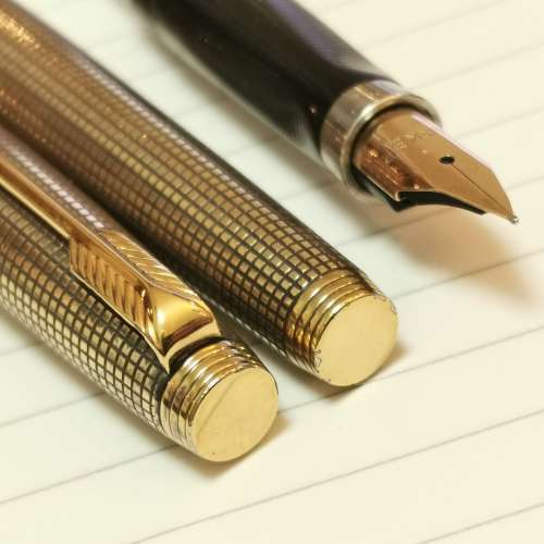 派克75 第一代 平頂 14K包金銀格 墨水筆