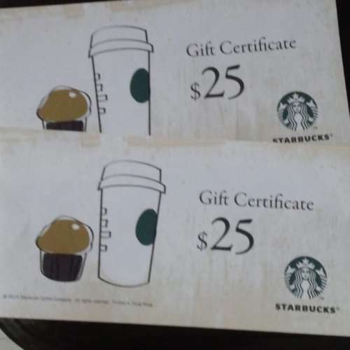 出讓$25 x 2 面值Starbucks 實體卷