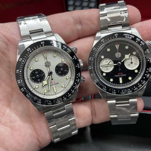 San Martin 黑白熊貓面機械計時腕錶