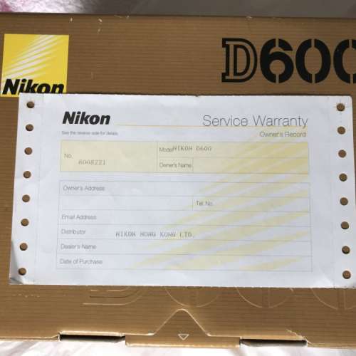 Shutter Count = 4193，全幅片 Nikon D600。90% 新。冇花冇撞，很少使用痕跡。有盒...