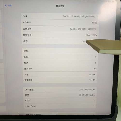 Apple iPad Pro 12.9吋 2020 第四代 1TB （少有）,有保至2022年6月，送筆同keyboard...