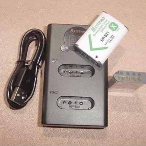 ( 2x NPBX1 NP-BX1電池 連 1x USB雙位充電器 )套裝合Sony RX100 VII,HDR-AS300,FDR-...