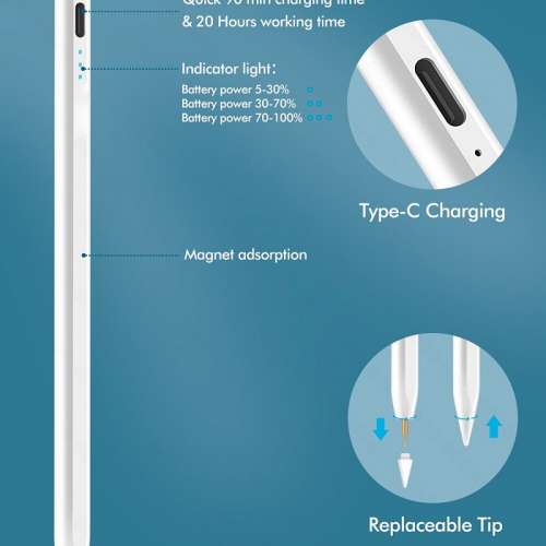 全新第6代pro藍牙充電式觸控筆, 手寫筆, 電容筆, 可鈄面繪畫, 合用大部份iPad, Air...