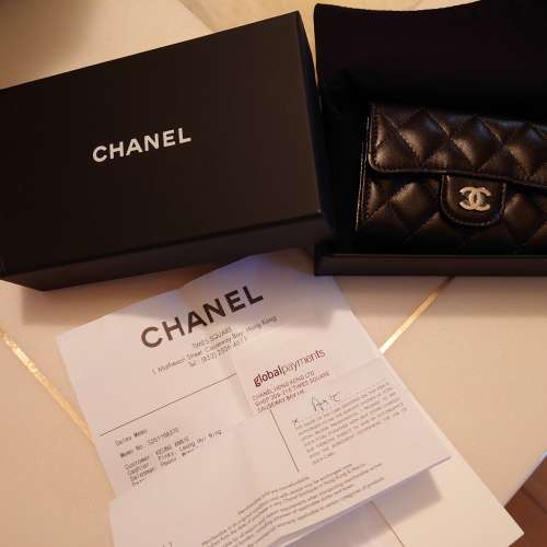 Chanel 銀包 啡色 羊皮