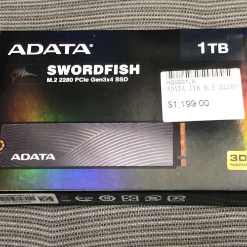 行貨保用至2026年 ADATA SWORDFISH 1TB SSD M.2 2280