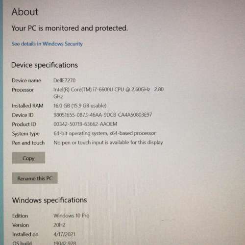 Dell Latitude E7270  i7-6600U 2.6GHz. 4MB 16GB Ram 512 NVME (90% new)