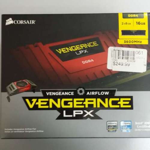 全新 Corsair Vengeance LPX 2X8GB  DDR4 3600MHz CL18 , 連原裝風扇