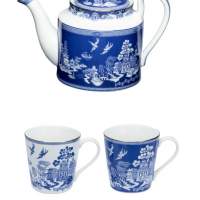 中國傳統典雅骨瓷茶壼禮盒 + 陶瓷茶杯2隻 (青花)