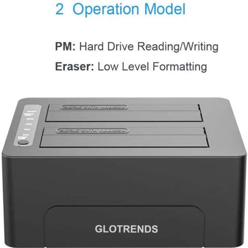 GLOTRENDS 2-Bay Hard Drive Eraser for 2.5" 3.5" SATA SSD/HDD 永久删除硬盤敏感資...