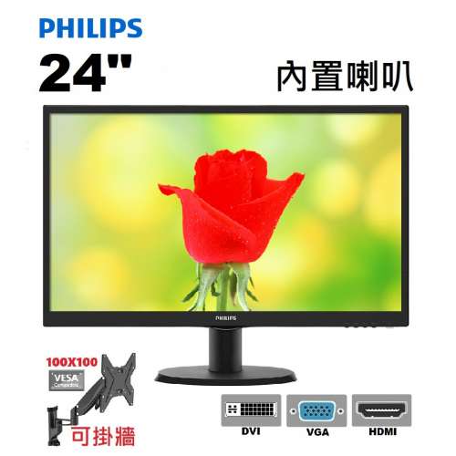 24吋 Philips 243V5Q LED mon 243V5 243V PHILIPS顯示器 顯示器 monitor 螢幕