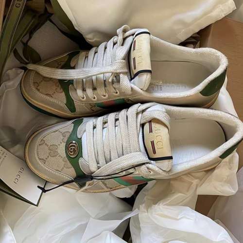 GUCCI 古馳 Screener系列 GG琺瑯 做1款 女款休閒鞋綠色