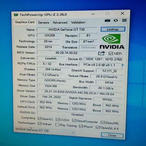 Leadtek GT730 1GB GDDR5 半高顯示卡