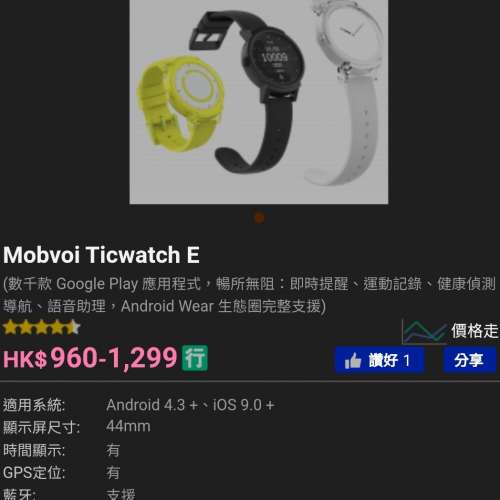 Ticwatch E 黑色智能手錶 Smart Watch (can use Android and iPhone)