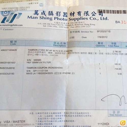 Tamron SP AF90mm F/2.8 Di Macro (272EE)Canon mount微距鏡