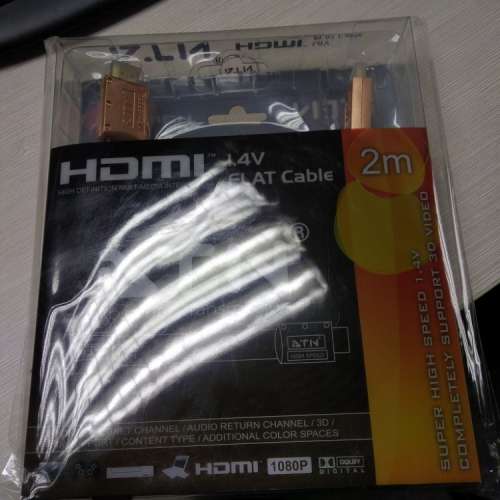 全新未開封ATN HDMI 線 1.4V FLAT Cable (100%全新) 3D/4K 支援 2M長