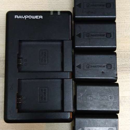 Sony NP-FW50 batteries 5粒+Ravpower 雙差電器