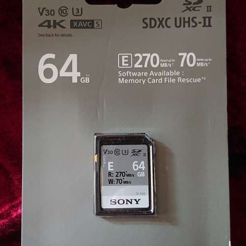 Sony SF-E64 SDXC UHS-II 64GB Memory Card 4K快SD卡 A7R2,A73,A7R3,A7R4,A9