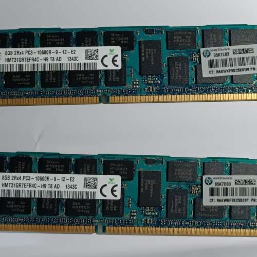HP SKhynix Server Ram 8G DDR3-10600 服務器Ram 2條