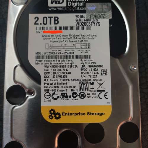 Western Digital 2TB SATA2 64MB RAID 企業版硬碟 x2