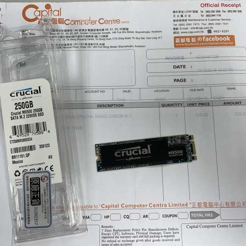 Crucial MX500 250GB M.2 SATA Type 2280 SSD