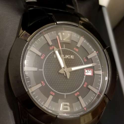 品牌黑鋼石英錶 全新有盒 Police Black Stainless Steel Quartz Watch 45mm