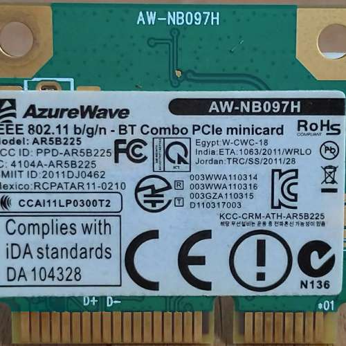 Azure Wave Wlan Ar5b225 Wificard for Asus Q55olf Laptop