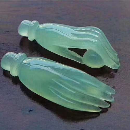 天然緬甸100%翠翡甜綠陽綠色觀音佛手一對，種老油潤細膩