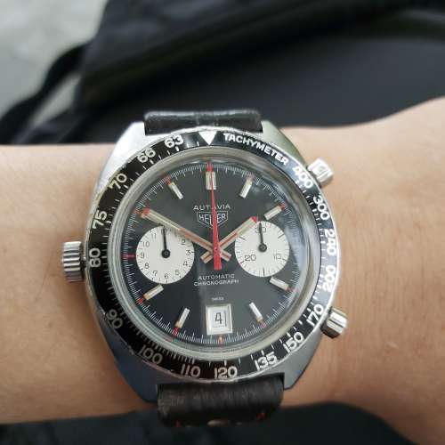 高質靚面直殼七十年代豪雅Heuer Autavia 1163 V , 自動計時手錶，Cal 12，42mm， 已...